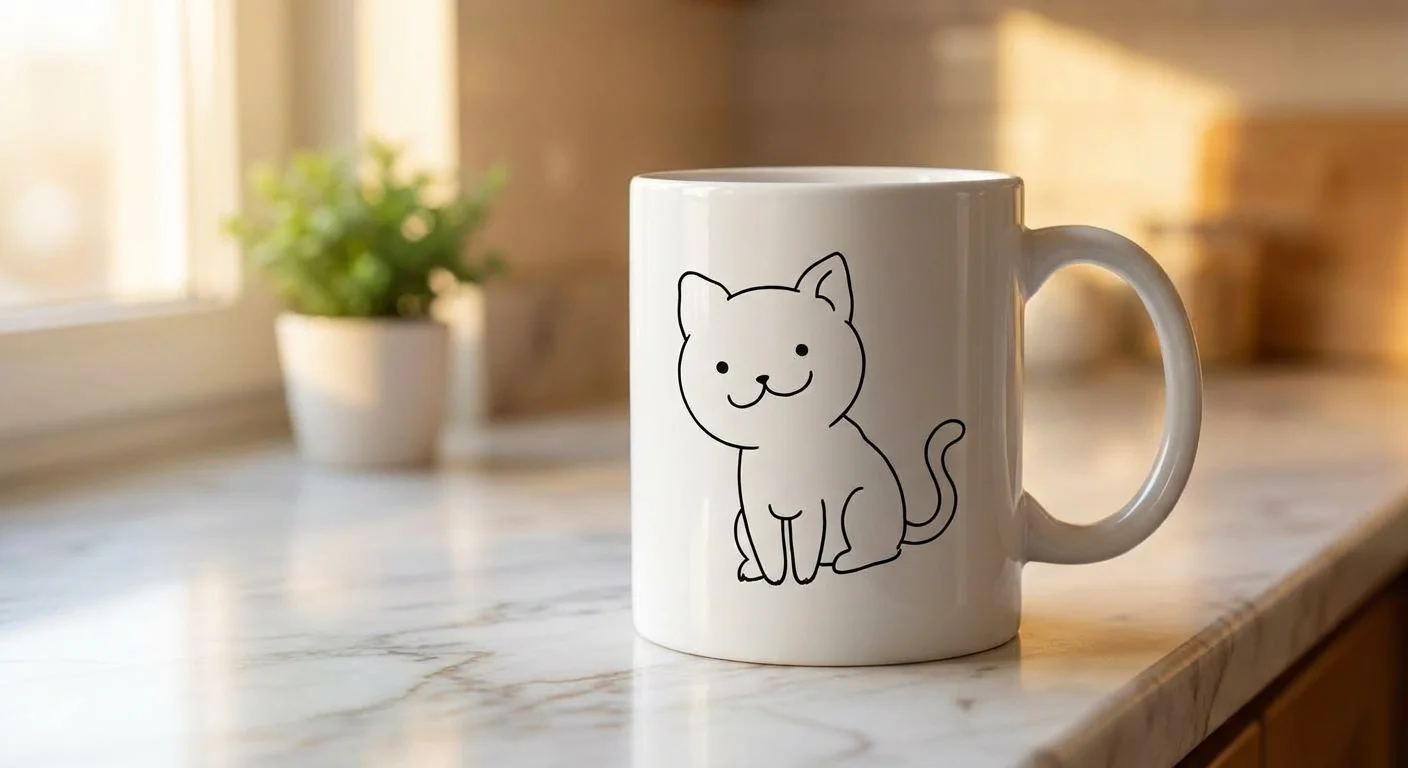 Finished vinyl decal on a mug made from a converted SVG