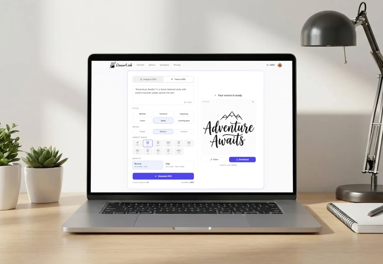 Text prompt input and the resulting SVG design